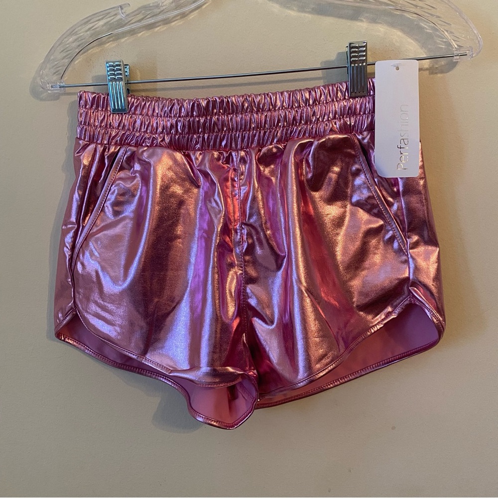 Women Perfashion Pink Metallic Shorts Size Small